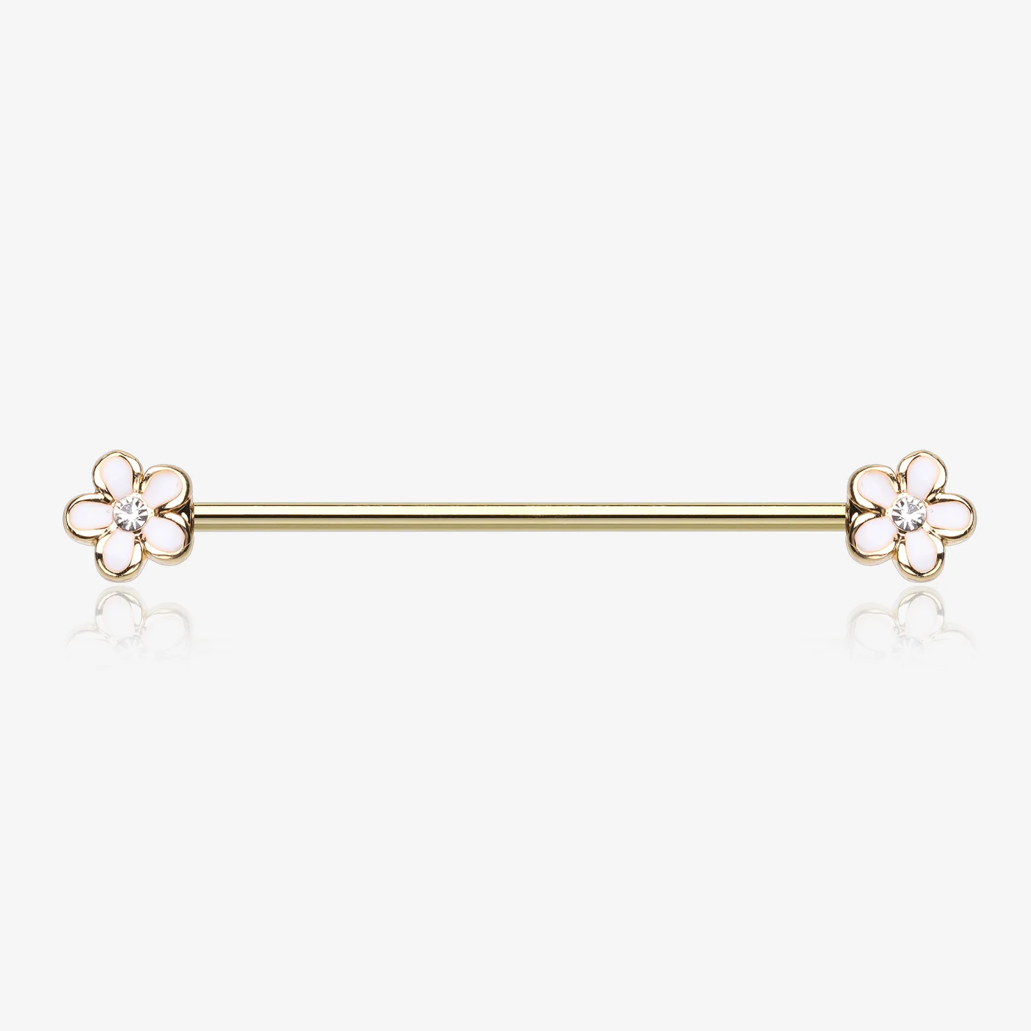 Golden Plumeria Flower Sparkle Industrial Barbell