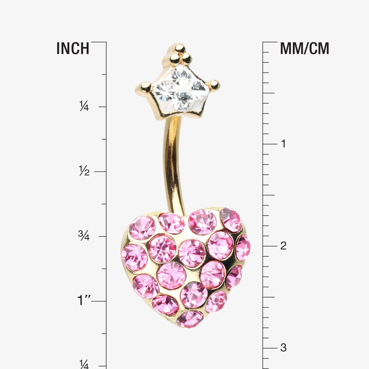 Golden Princess Crown Heart Sparkle Belly Button Ring - Image 2