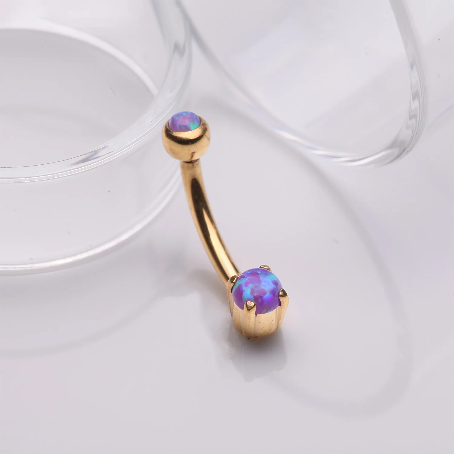 Golden Pristine Fire Opal Sparkles Internally Threaded Curved Barbell - Image 2