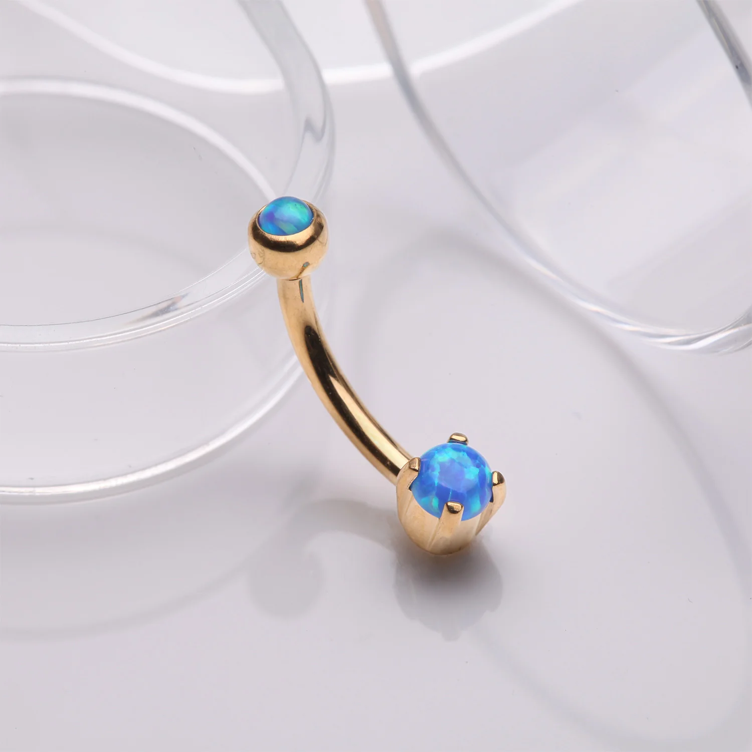 Golden Pristine Fire Opal Sparkles Internally Threaded Curved Barbell - Image 2