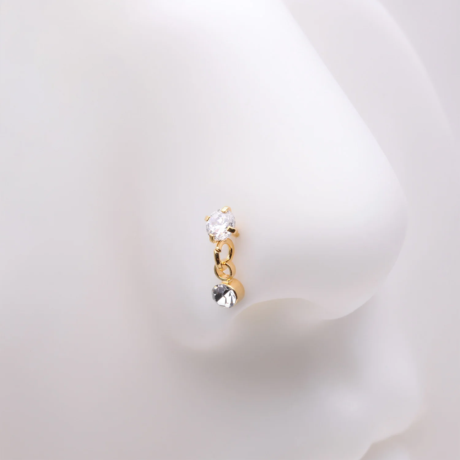 Golden Prong Gem Sparkle Dangle Nose Stud Ring - Image 2