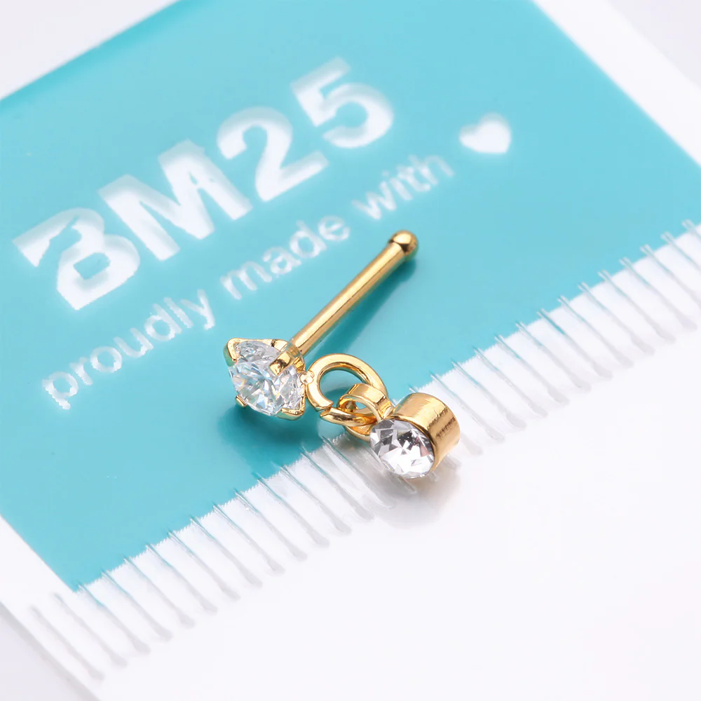 Golden Prong Gem Sparkle Dangle Nose Stud Ring - Image 5