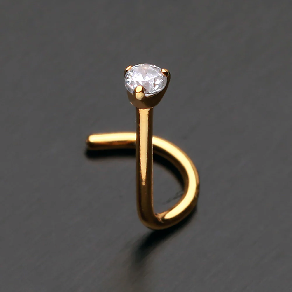 Golden Prong Set Gem Top Steel Nose Screw Ring - Image 3