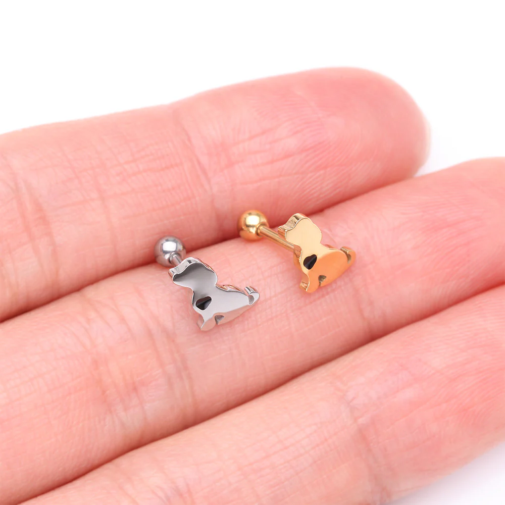 Golden Puppy Dog with Black Heart Accent Cartilage Tragus Barbell Stud - Image 4