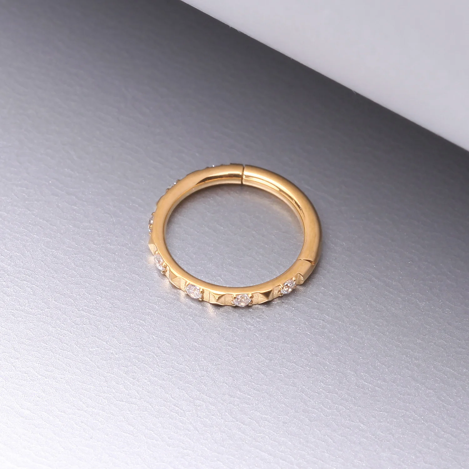 Golden Pyramid Studded Multi-Gem Sparkles Geometric Seamless Clicker Hoop Ring - Image 2