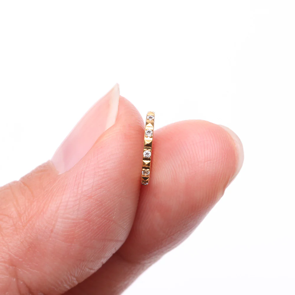 Golden Pyramid Studded Multi-Gem Sparkles Geometric Seamless Clicker Hoop Ring - Image 3