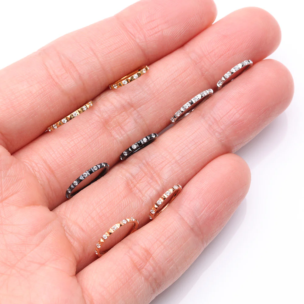 Golden Pyramid Studded Multi-Gem Sparkles Geometric Seamless Clicker Hoop Ring - Image 4