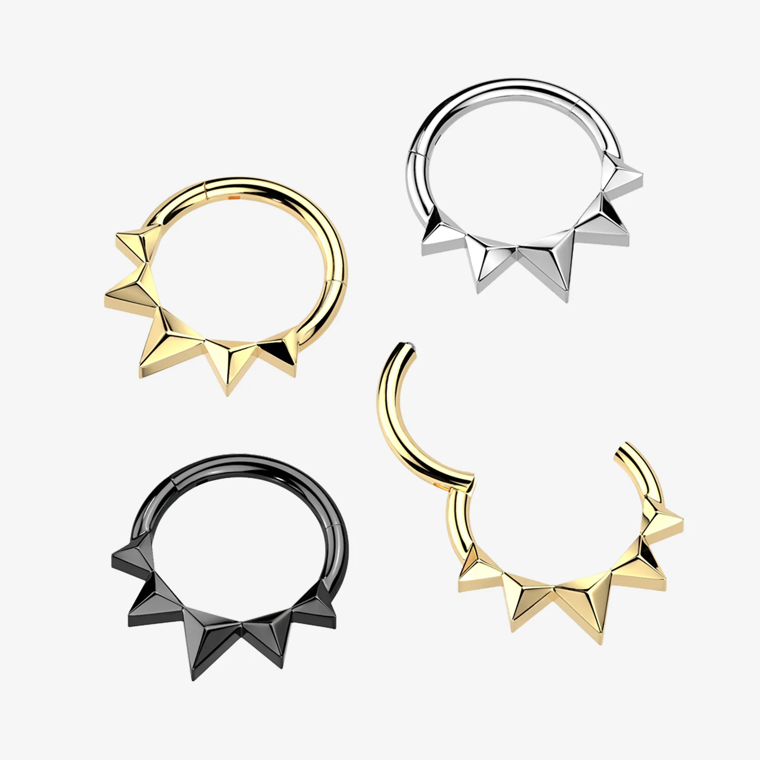 Golden Quinta Triangle Prism Spike Clicker Hoop Ring - Image 2