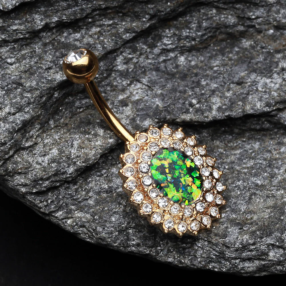 Golden Radiant Opal Sparkle Belly Button Ring - Image 3