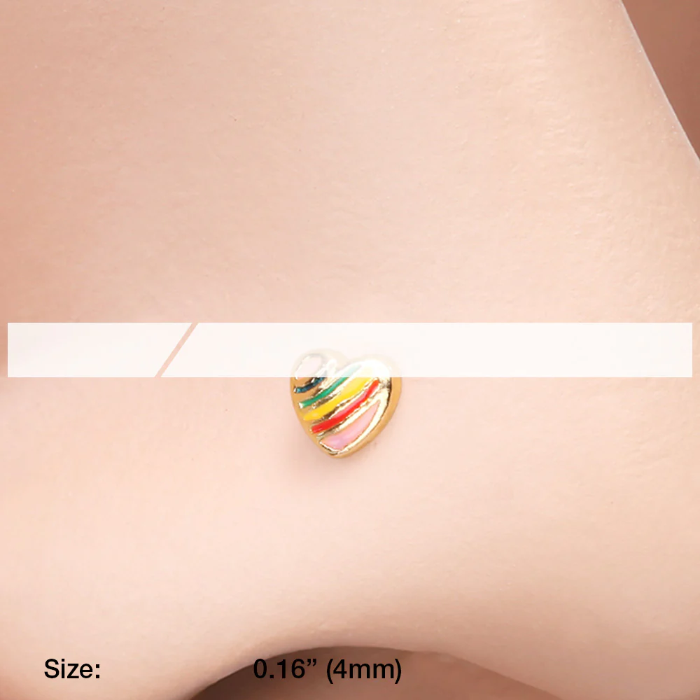 Golden Rainbow Pride Heart L-Shaped Nose Ring - Image 3