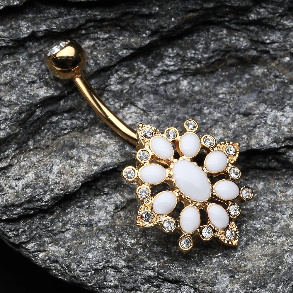 Golden Roesia Ornate Multi-Gem Belly Button Ring - Image 3