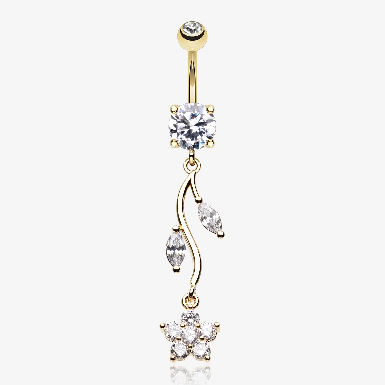 Golden Romantic Flower Belly Button Ring