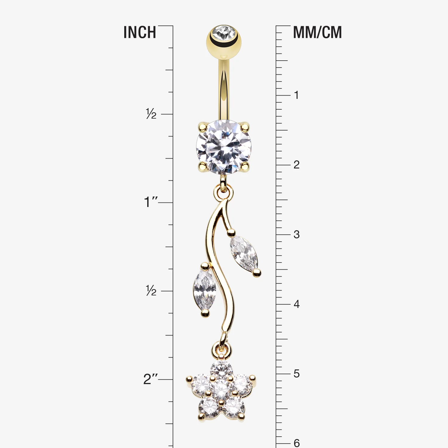 Golden Romantic Flower Belly Button Ring - Image 2