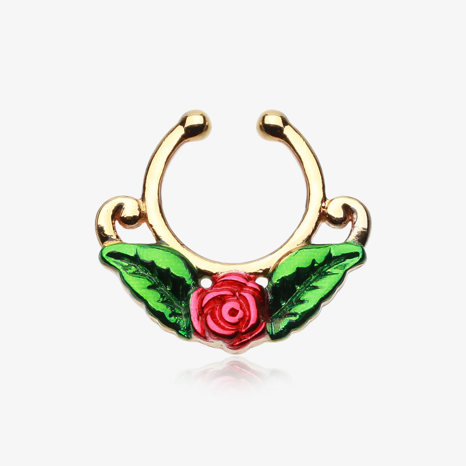 Golden Rose Blossom Filigree Fake Septum Clip-On Ring
