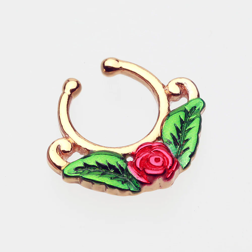 Golden Rose Blossom Filigree Fake Septum Clip-On Ring - Image 3