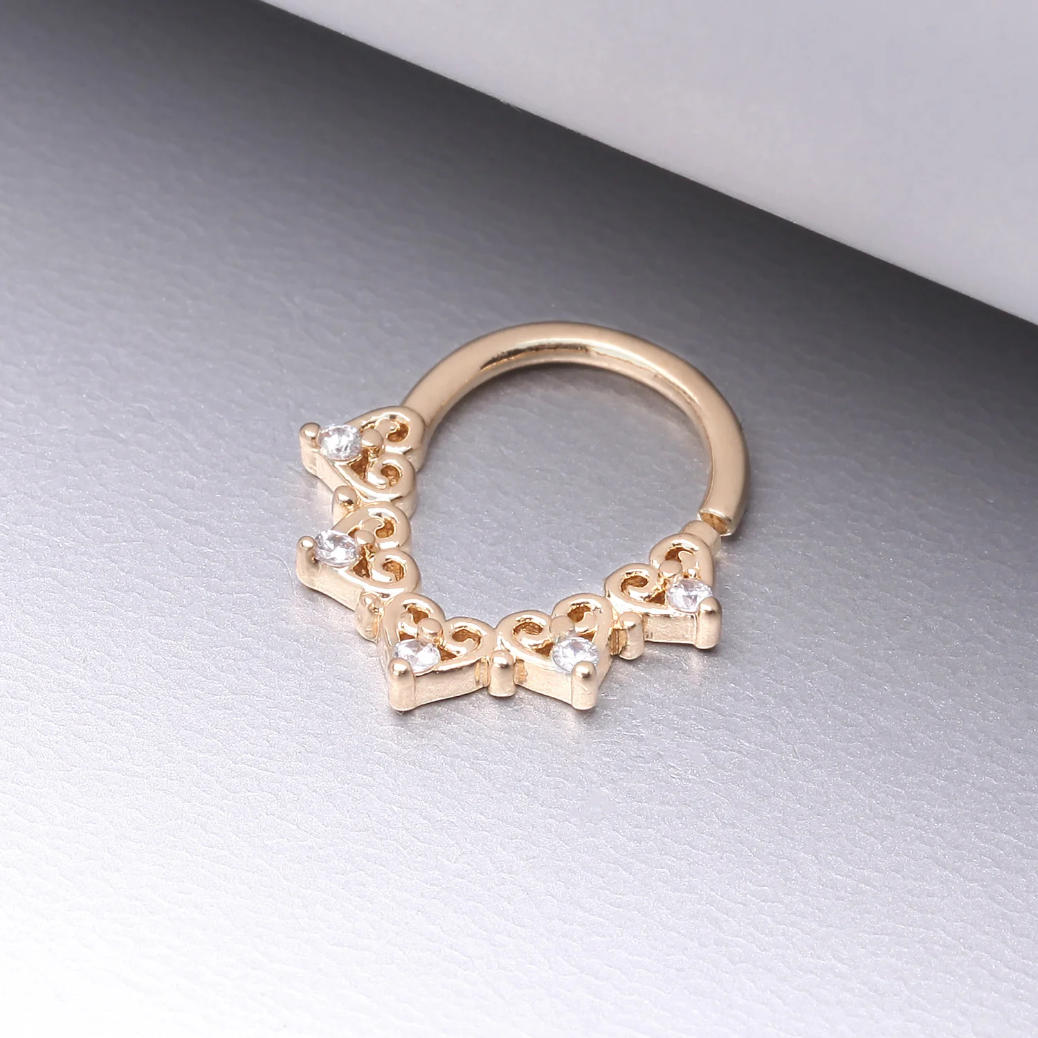 Golden Royal Heart Filigree Sparkle Bendable Hoop Ring - Image 2