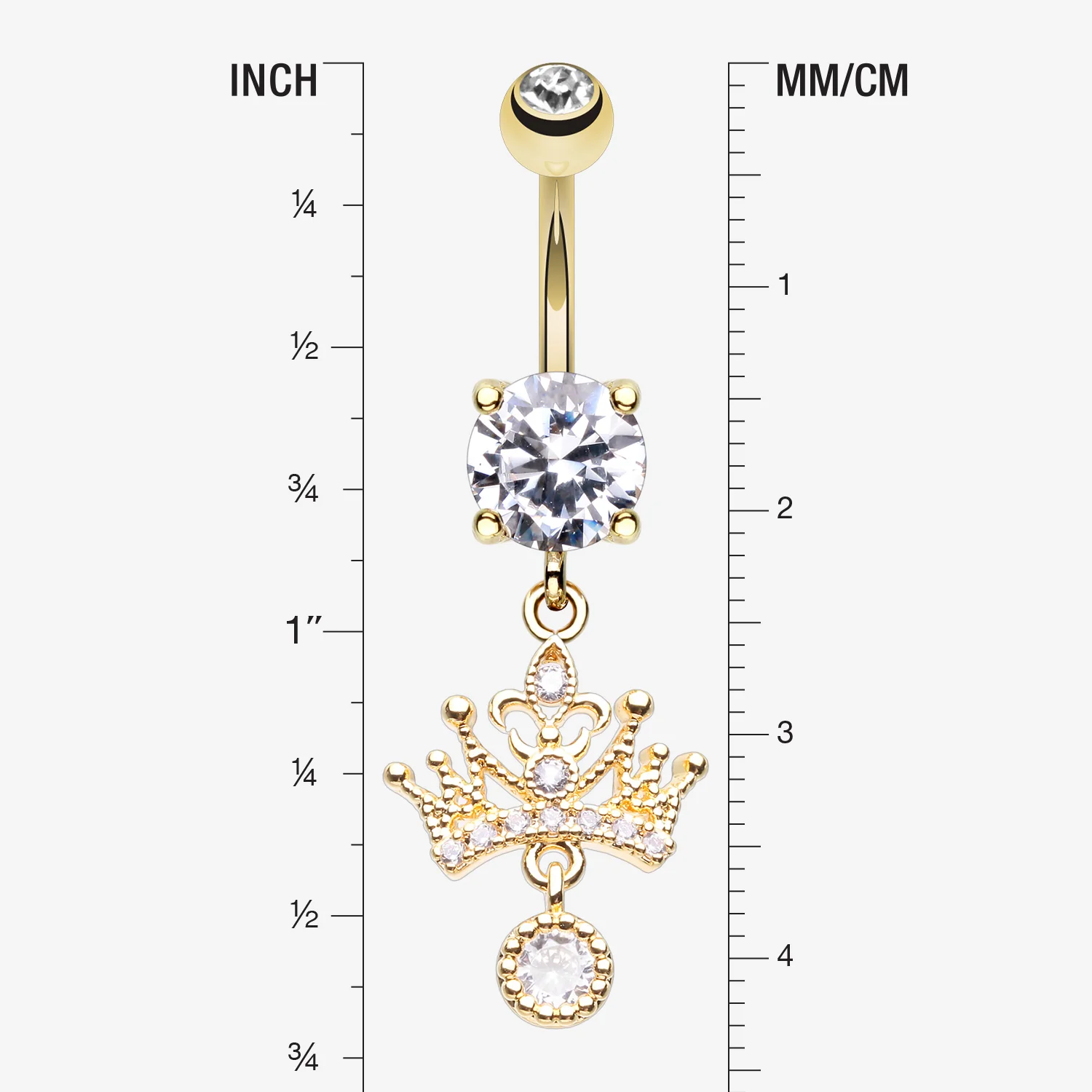 Golden Royal Princess Crown Sparkle Belly Button Ring - Image 2