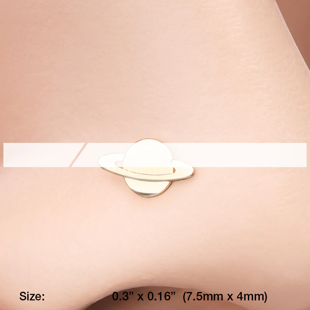 Golden Saturn Planet Nose Stud Ring - Image 3
