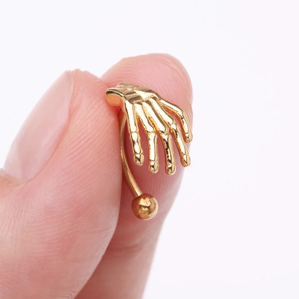 Golden Skeleton Hand of Death Curved Barbell - Image 3