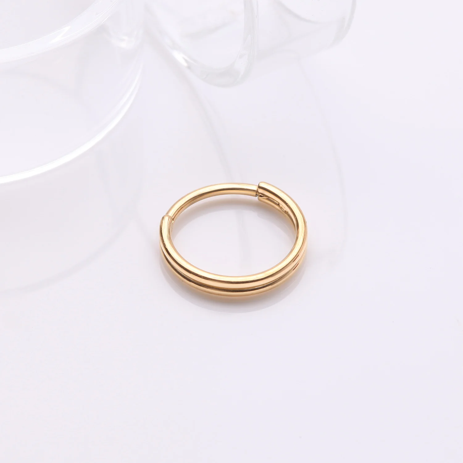 Golden Skinny Double Layered Clicker Hoop Ring - Image 2