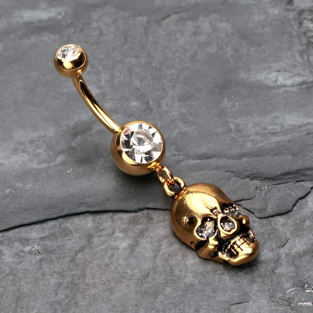 Golden Skull Amour Belly Button Ring - Image 3