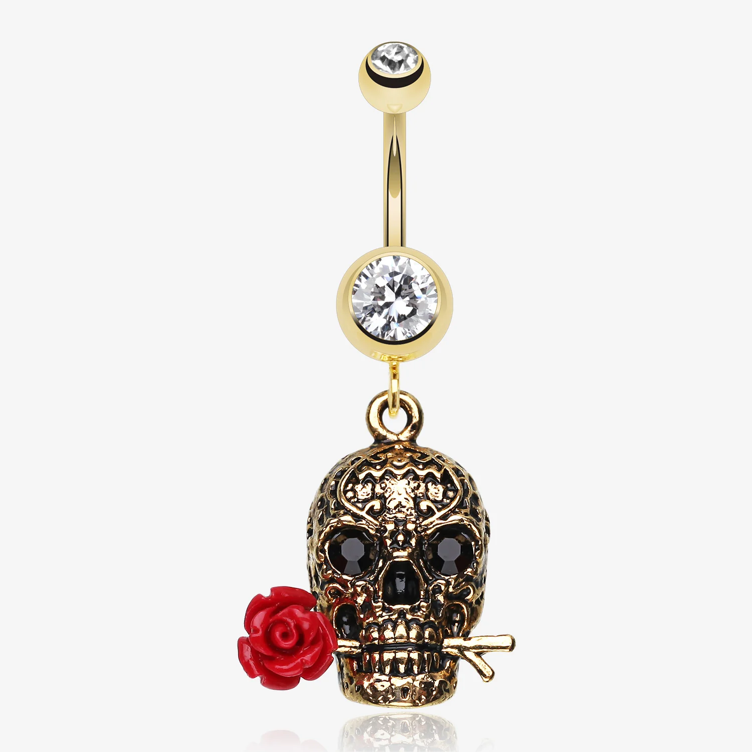 Golden Skull Rose Belly Ring