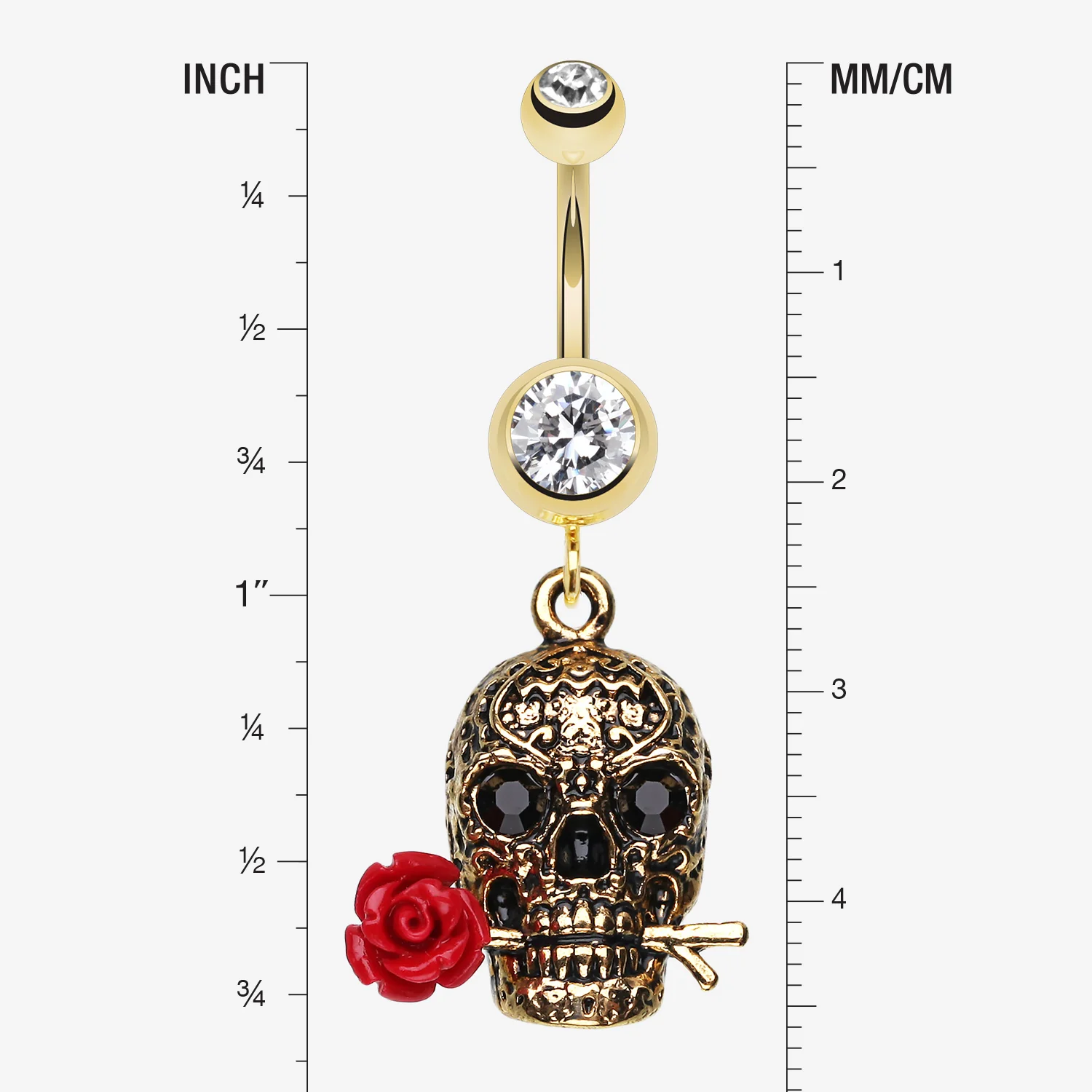 Golden Skull Rose Belly Ring - Image 2