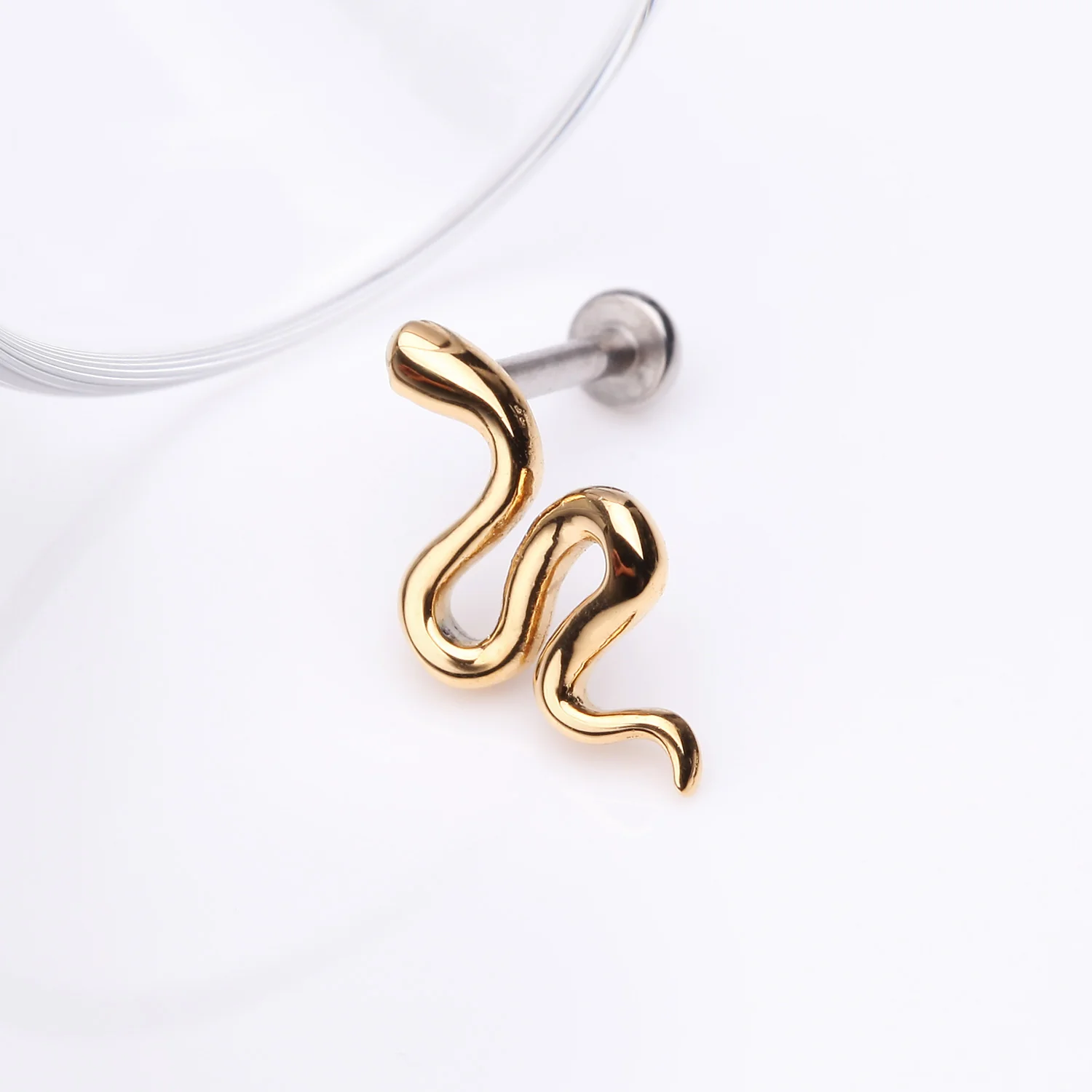 Golden Slithering Silk Snake Internally Threaded Steel Labret - Image 2