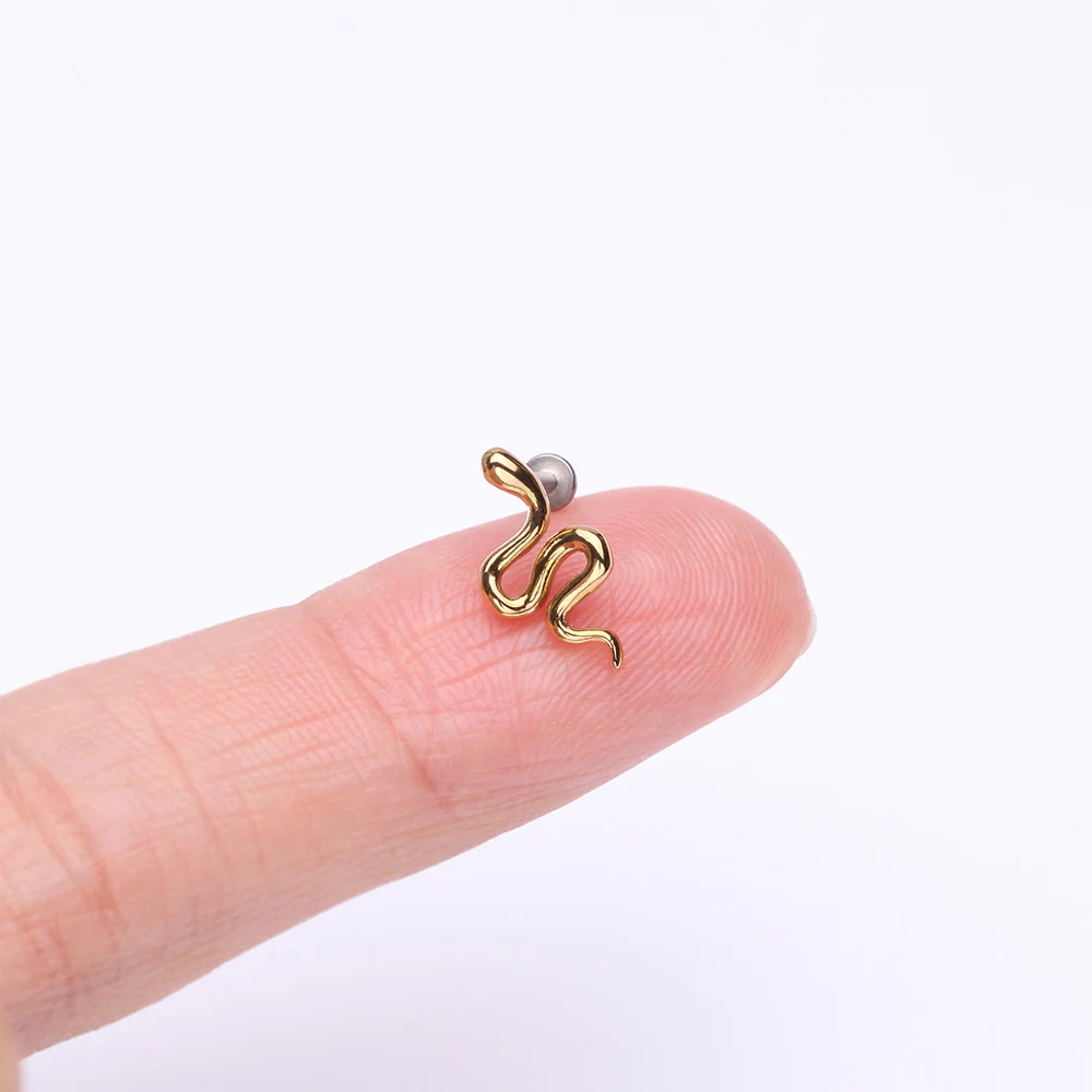 Golden Slithering Silk Snake Internally Threaded Steel Labret - Image 3