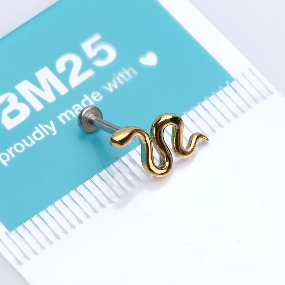Golden Slithering Silk Snake Internally Threaded Steel Labret - Image 4