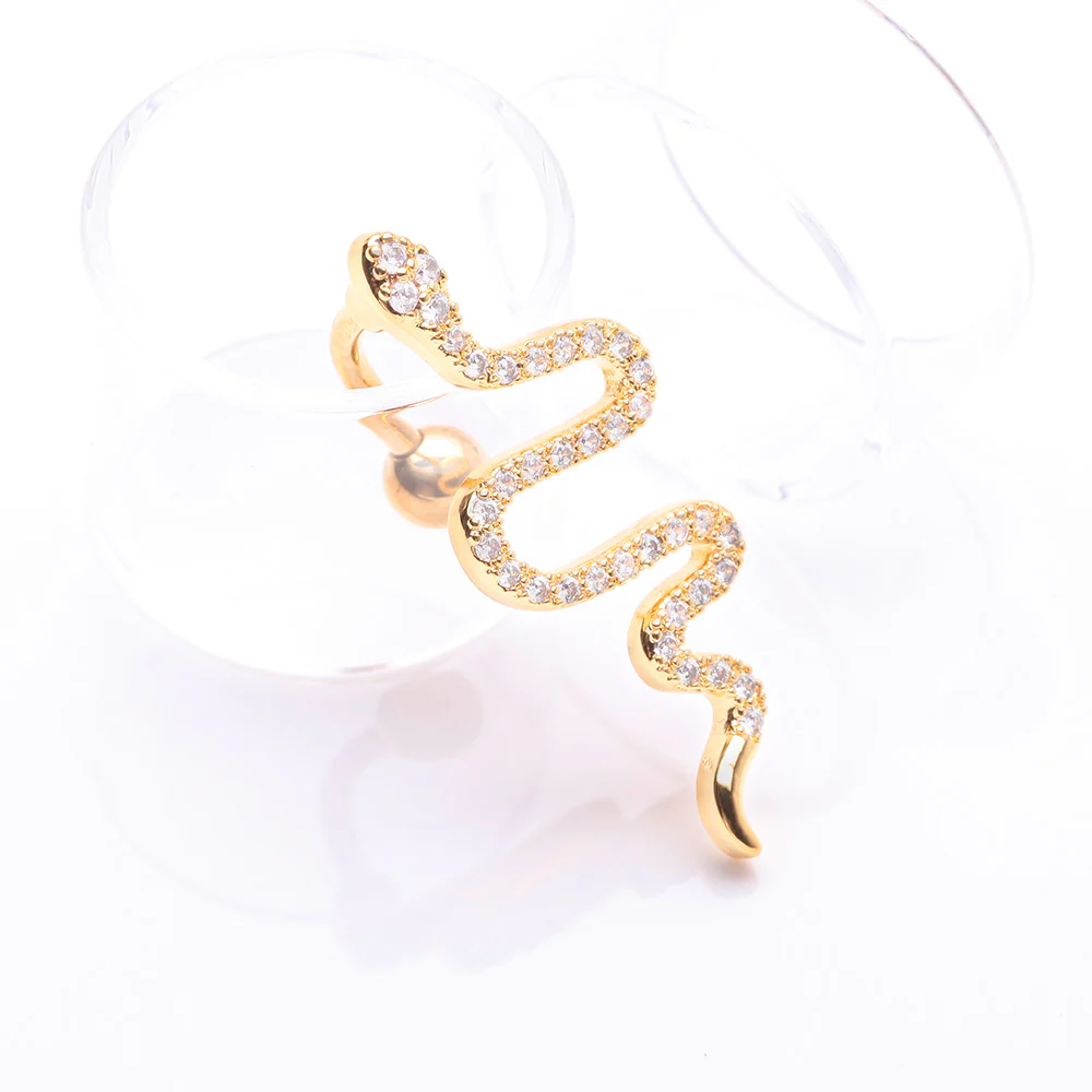 Golden Snake Sparkle Top Down Reverse Belly Button Ring - Image 3
