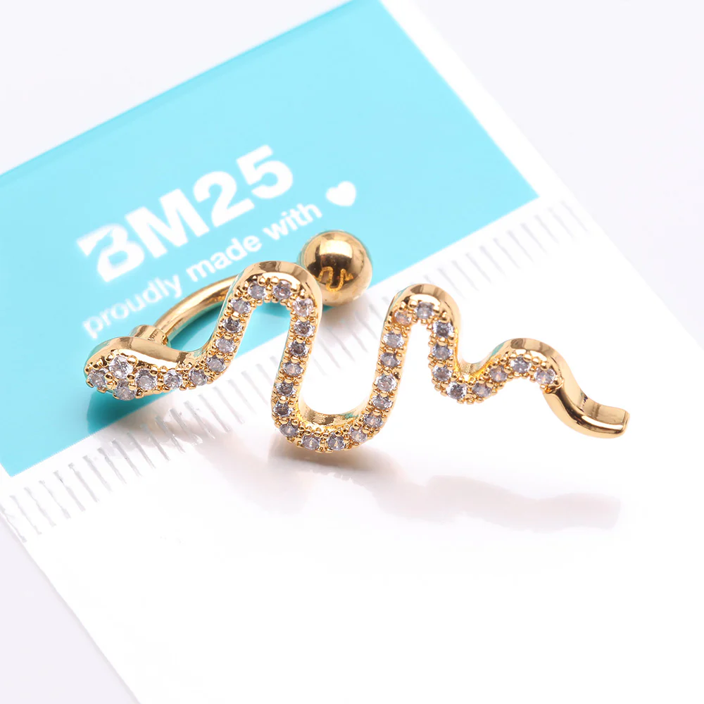 Golden Snake Sparkle Top Down Reverse Belly Button Ring - Image 5
