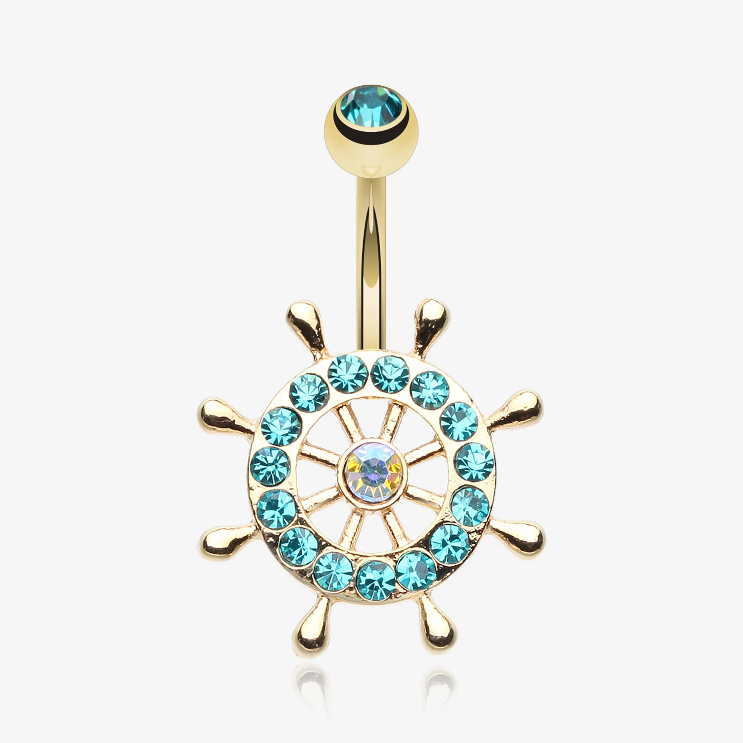 Golden Sparkle Anchor Wheel Belly Button Ring