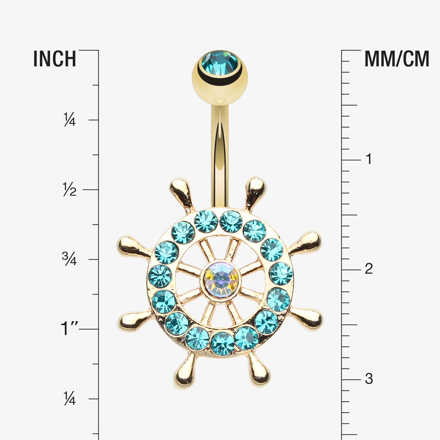 Golden Sparkle Anchor Wheel Belly Button Ring - Image 2
