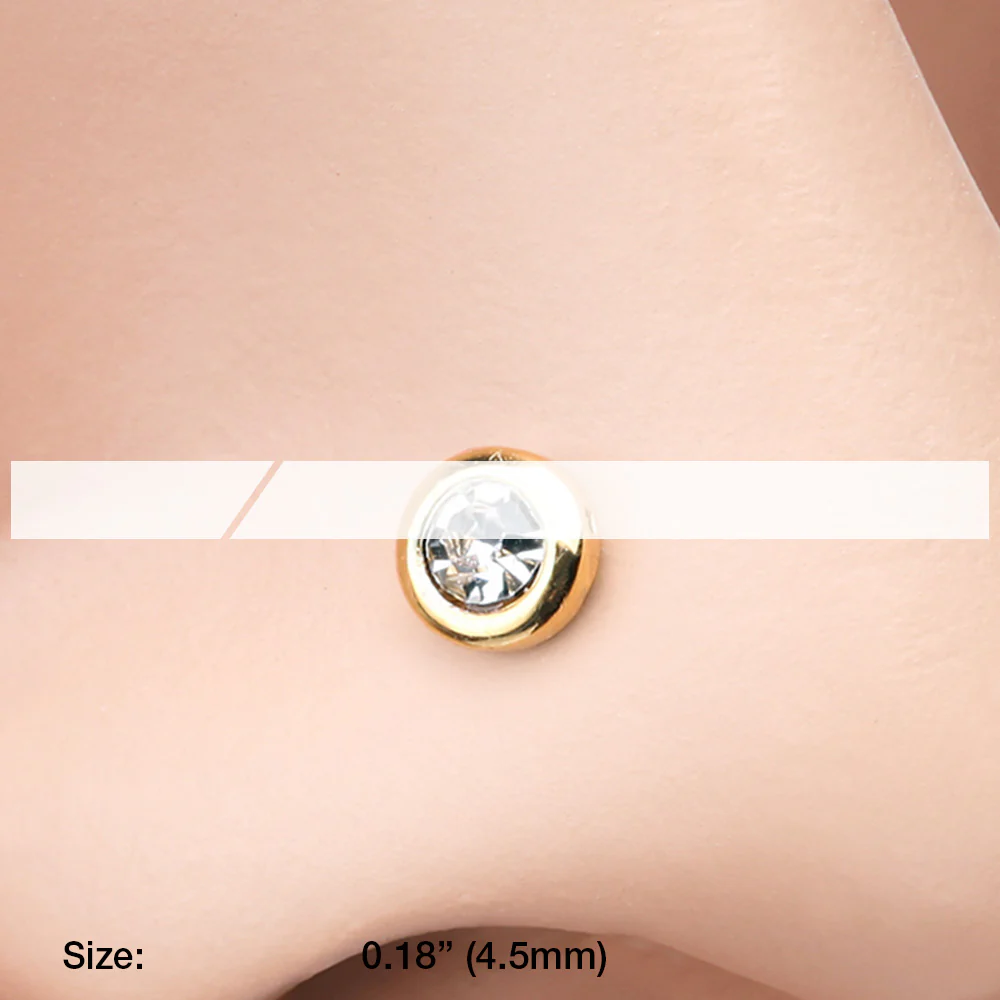 Golden Sparkle Bezel Gem L-Shaped Nose Ring - Image 3