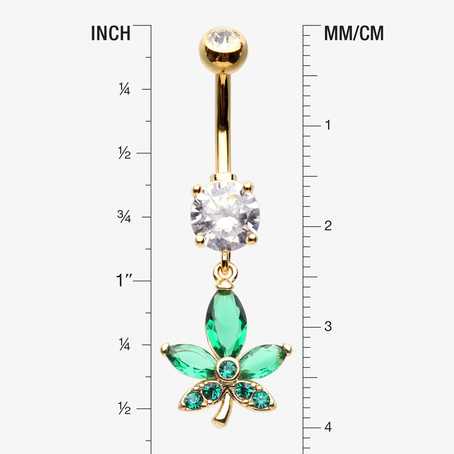 Golden Sparkle Cannabis Leaf Belly Button Ring - Image 2