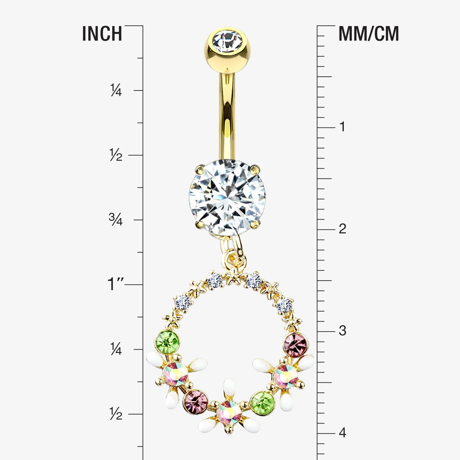 Golden Sparkle Chic Flower Wreath Belly Button Ring - Image 2