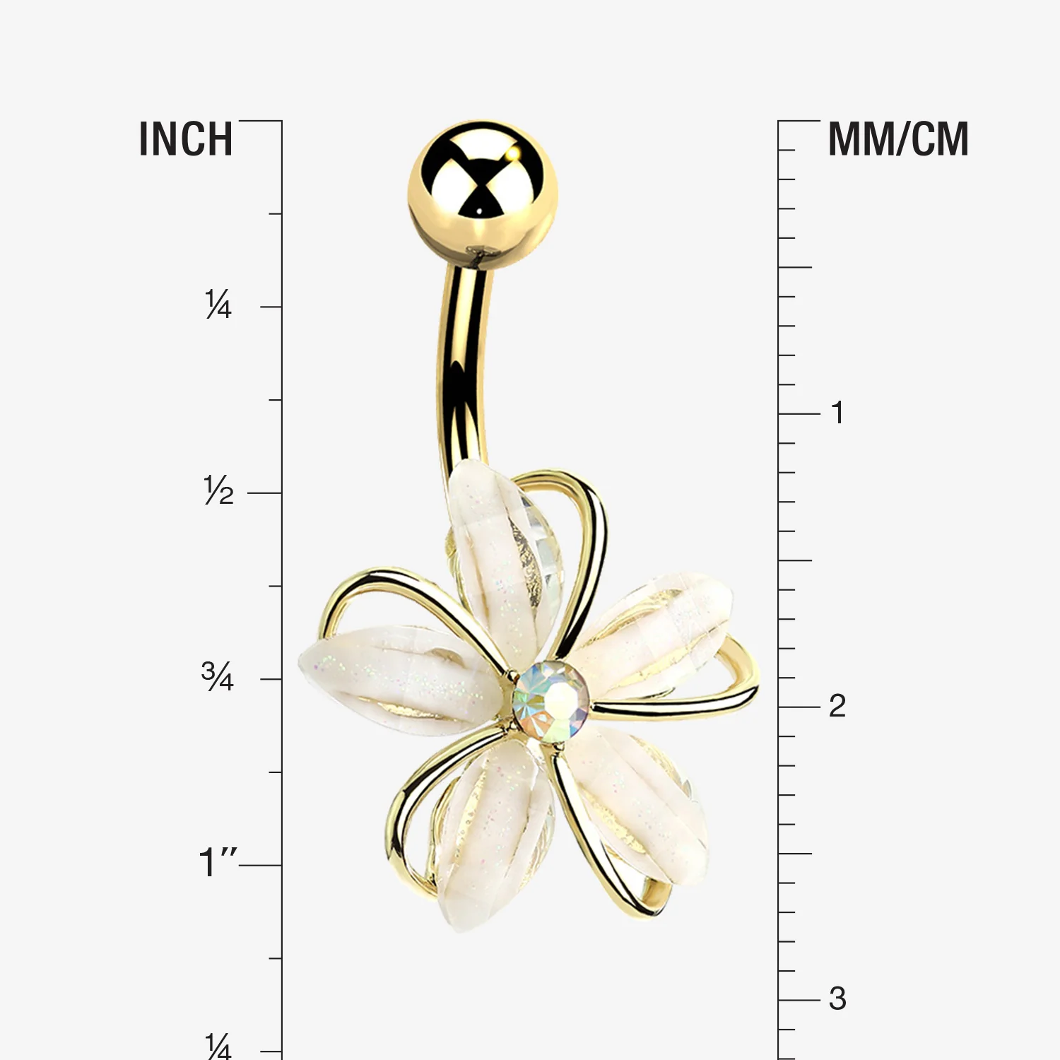 Golden Sparkle Frosted Flower Shimmer Belly Button Ring - Image 2