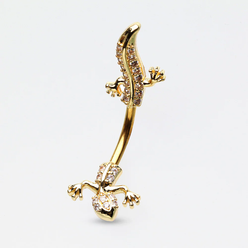 Golden Sparkle Gecko Lizard Belly Button Ring - Image 4