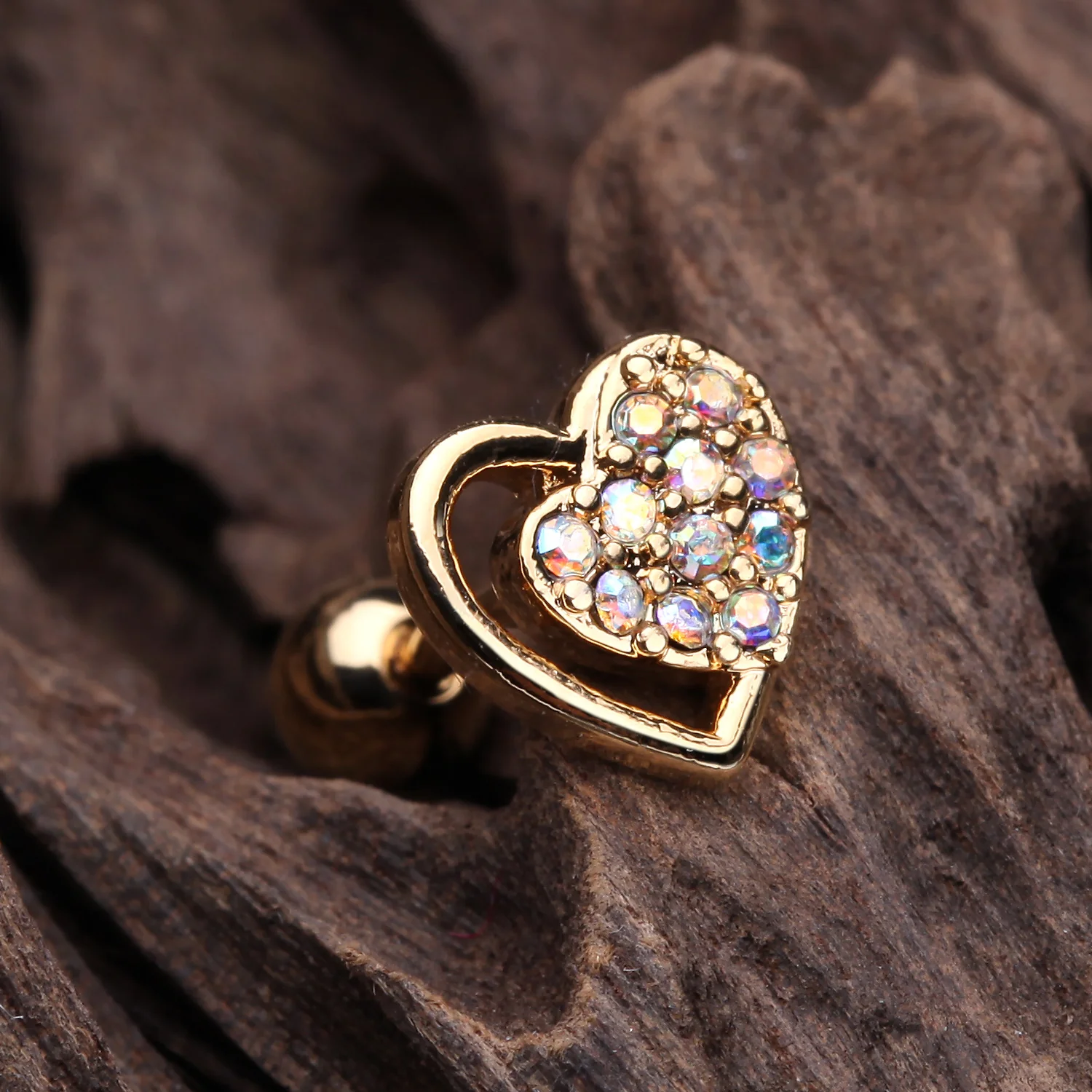 Golden Sparkle Glam Heart Cartilage Tragus Earring - Image 2