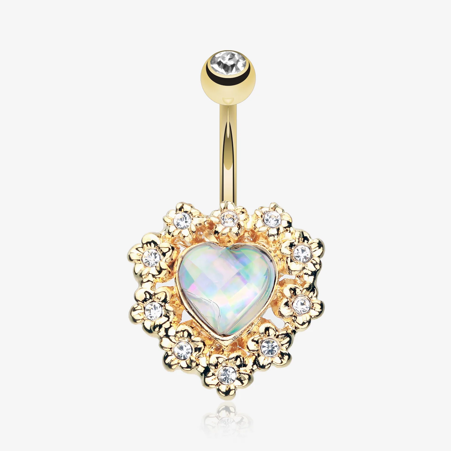 Golden Sparkle Heart Flower Belly Button Ring