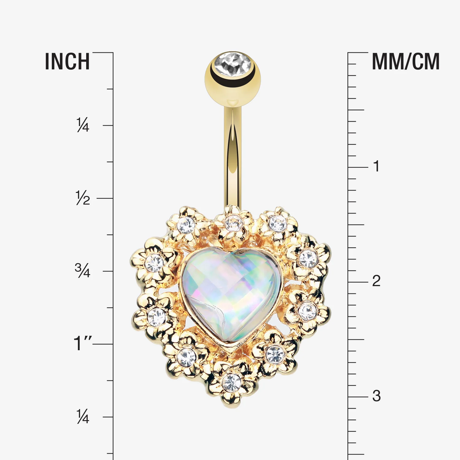 Golden Sparkle Heart Flower Belly Button Ring - Image 2