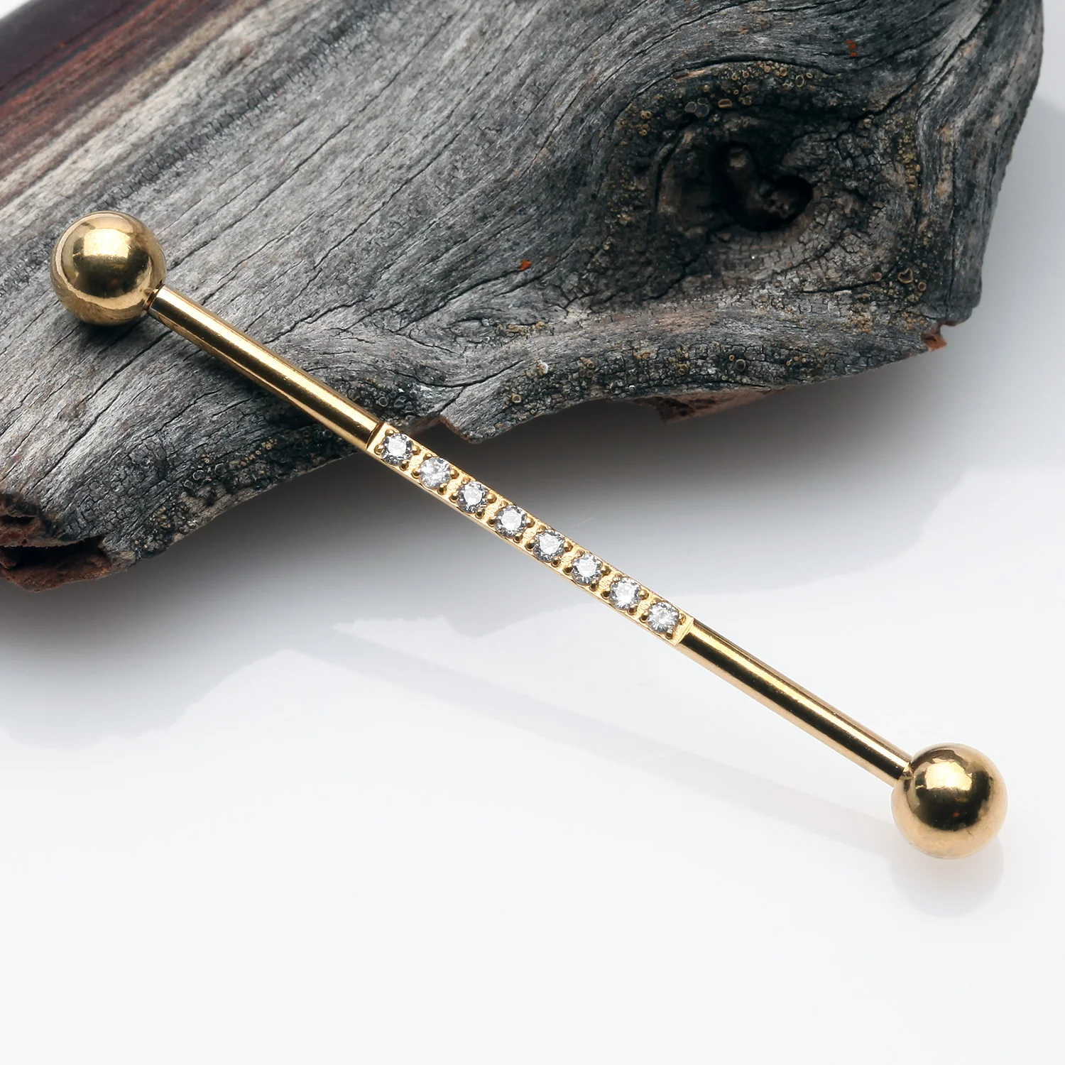 Golden Sparkle Lined Gems Industrial Barbell - Image 2