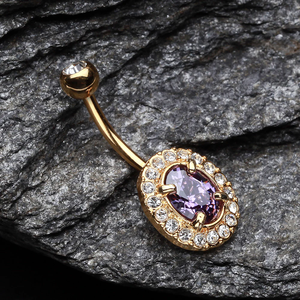 Golden Sparkle Prong Gem Belly Button Ring - Image 3