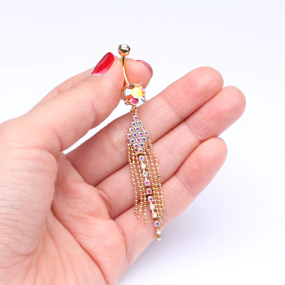Golden Sparkle Showers Belly Button Ring - Image 4