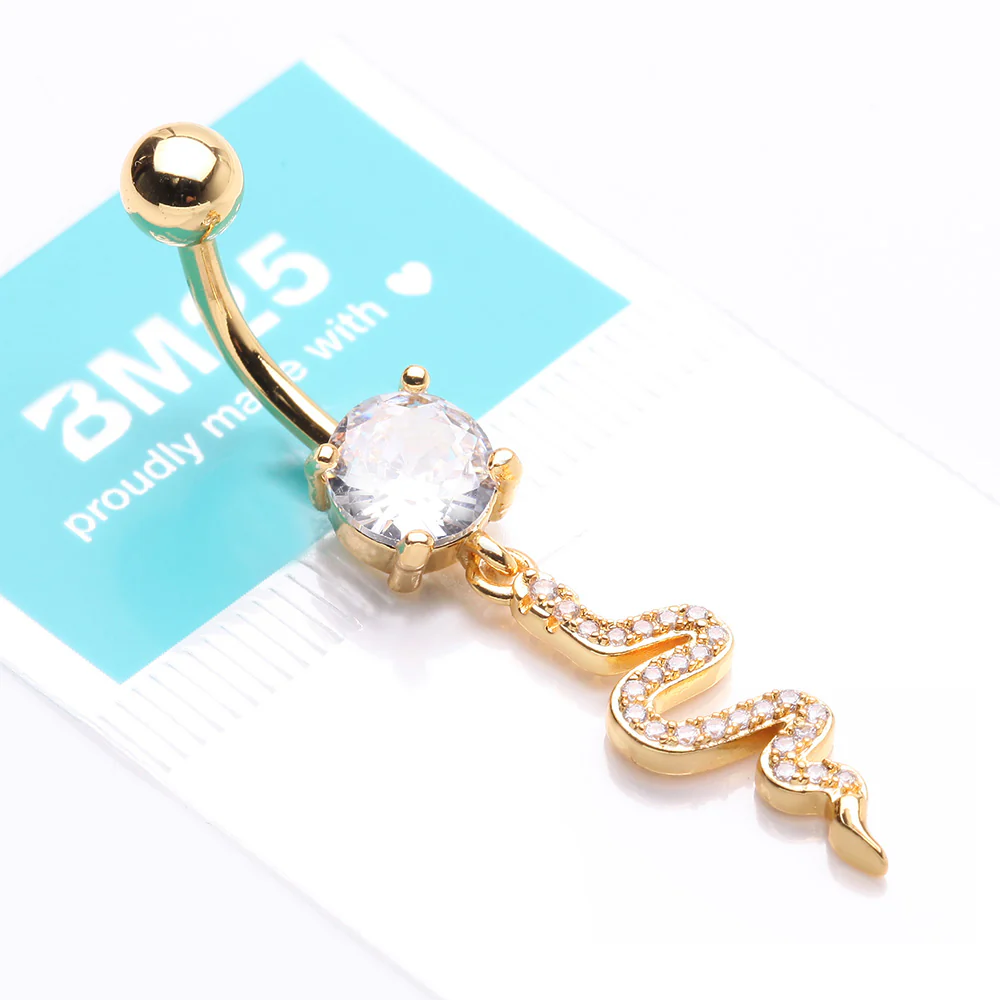 Golden Sparkle Snake Swiggly Dangle Belly Button Ring - Image 5