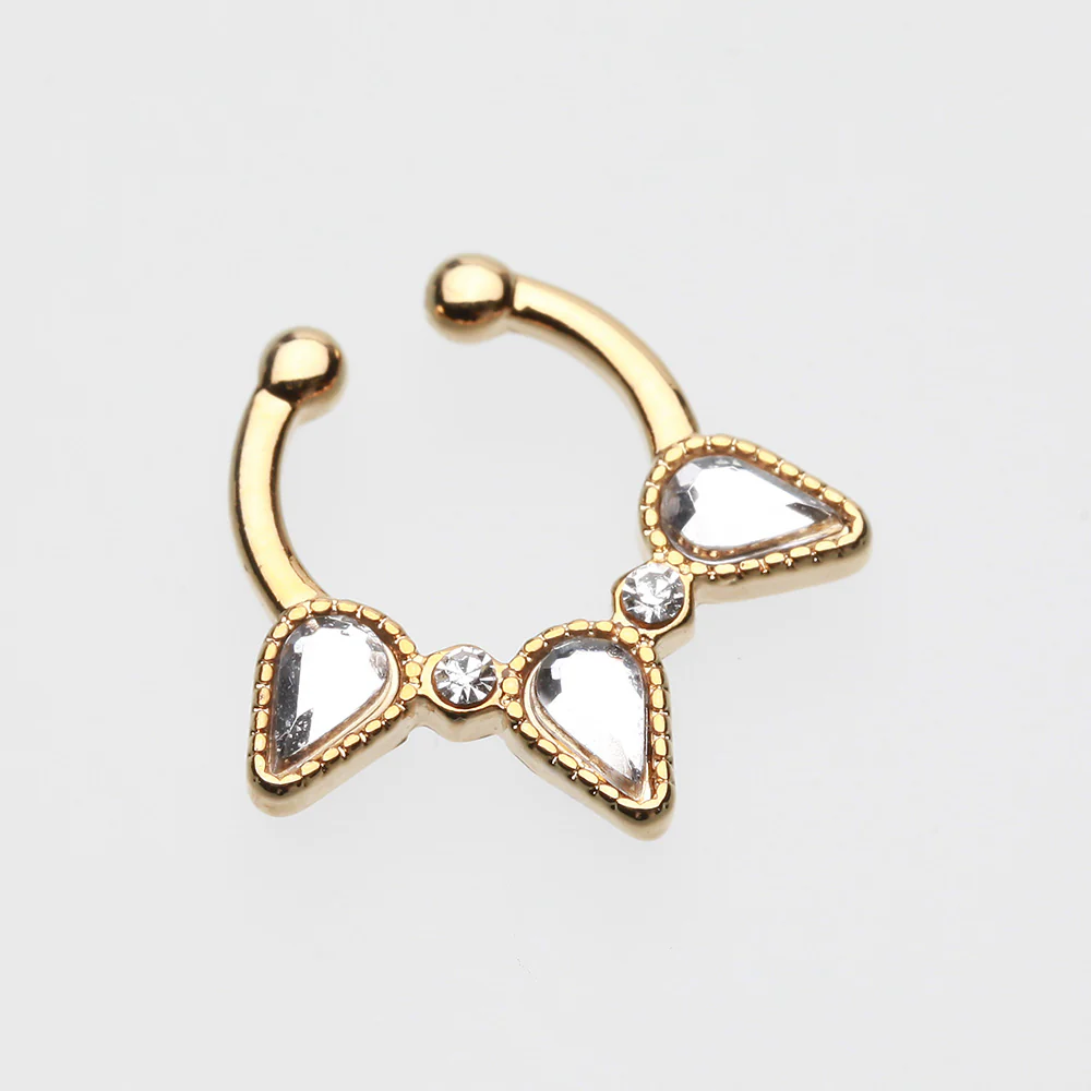 Golden Sparkle Trident Fake Septum Clip-On Ring - Image 3