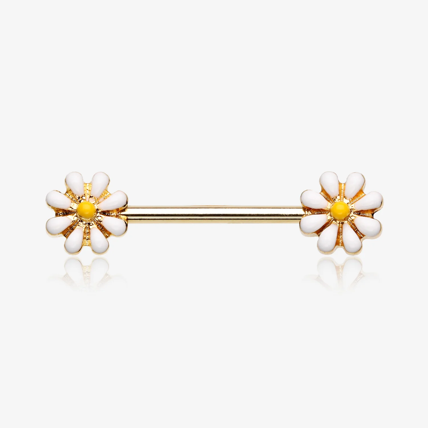 A Pair of Golden Spring Blossom Flower Nipple Barbell Ring