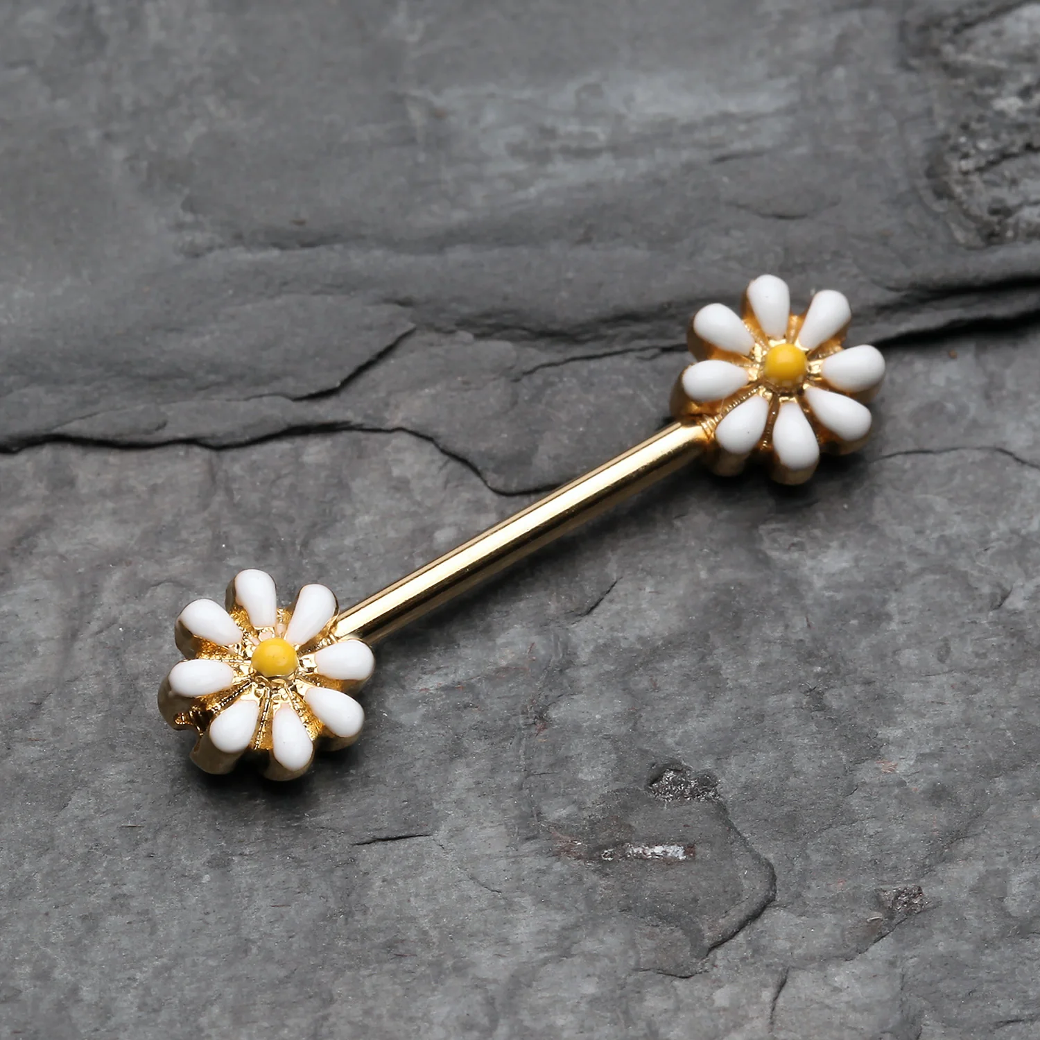 A Pair of Golden Spring Blossom Flower Nipple Barbell Ring - Image 2