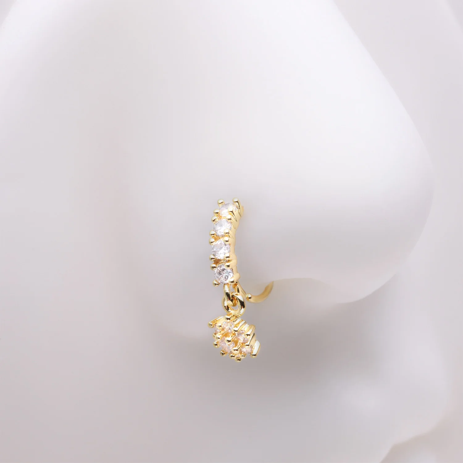 Golden Spring Flower Sparkle Dangle Multi-Gem Lined Bendable Hoop Ring - Image 2